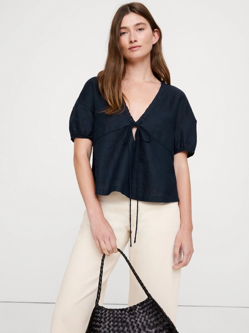 Banana Republic Linen Tie-Front V-Neck Top